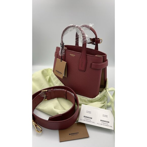 Burberry Small Banner Leather Horse Check Crossbody Shoulder bag Crimson - Picture 14 of 16